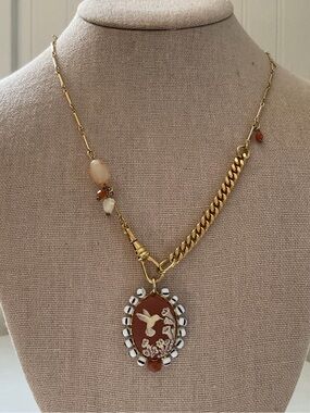 Hummingbird Bird Cameo Gold Necklace